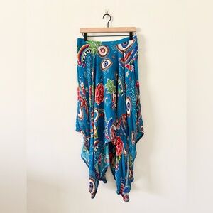 Farm Rio Midi Skirt with Scarf Hem in Blue Multi Paisley Print Size M